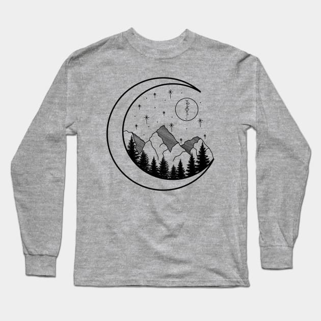 Mountain Moon Long Sleeve T-Shirt by ValhallaDesigns